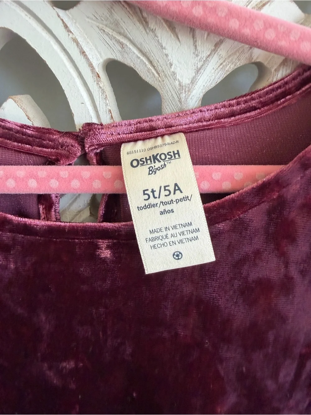 OshKosh Girls Burgundy Velvet Tiered Dress Size 5T